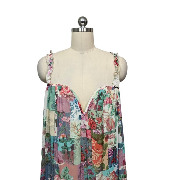 Anthropologie Pink Combo Patchwork Floral Ruffle Strap Maxi Dress Womens Size M - Picture 7 of 10